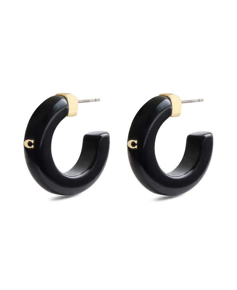 Coach Black Signature C Resin Hoop Earrings