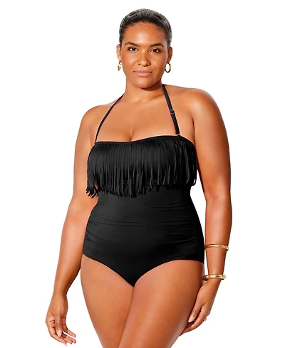 Swimsuits for All Women's Fringe Bandeau One Piece Swimsuit