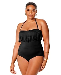 Swimsuits for All Women's Fringe Bandeau One Piece Swimsuit