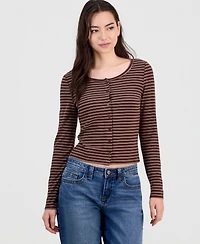 Hippie Rose Juniors' Button-Front Long-Sleeve Top