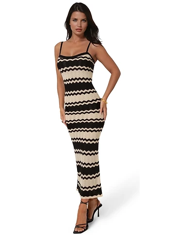 Bebe Women's Stripe Crochet Keyhole Maxi Dress