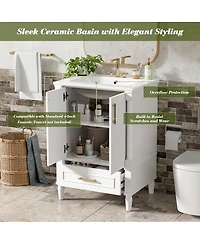 Sillysis 24 Inch Bathroom Vanity with Sink, Modern French Leg Cabinet, Adjustable Shelf and Soft Close Drawer for Small