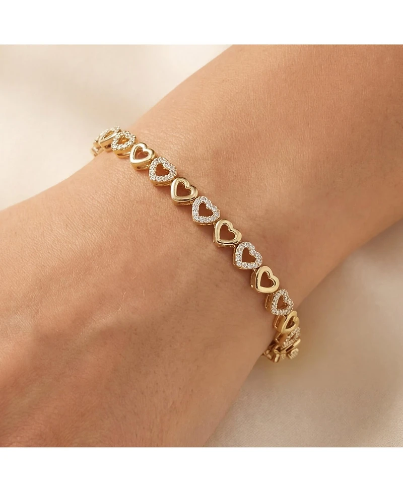 The Lovery Cz Alternating Heart Bracelet 14K Gold-Plated Sterling Silver