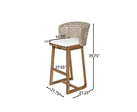 sumyeg Outdoor Acacia Wood Bar Stools Set of 2 with Cushion and Wicker Back for Patio or Kitchen Island