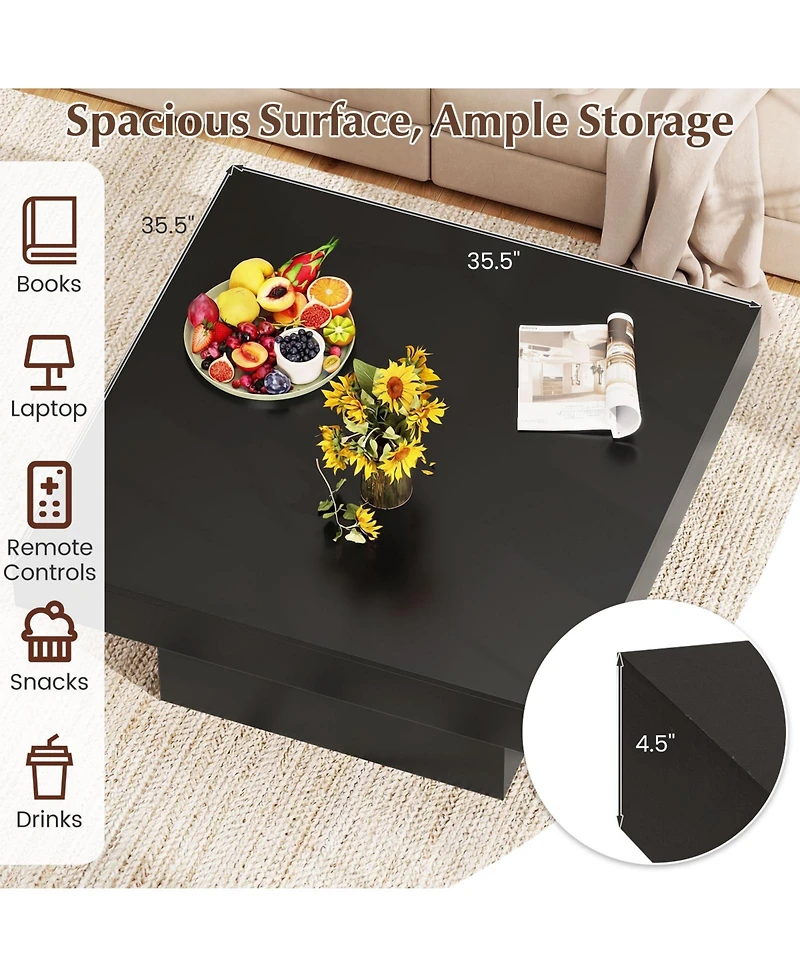 Gymax Led Coffee Table w/Adjustable Light Colors Speed and Brightness Remote Control