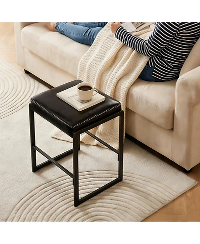 homfan Mid-Century Counter Height Bar Stool, Waxy Leather Upholstery with Decorative Stitching for Kitchen Island, Home Bar and Dining Room
