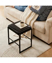 homfan Mid-Century Counter Height Bar Stool, Waxy Leather Upholstery with Decorative Stitching for Kitchen Island, Home Bar and Dining Room