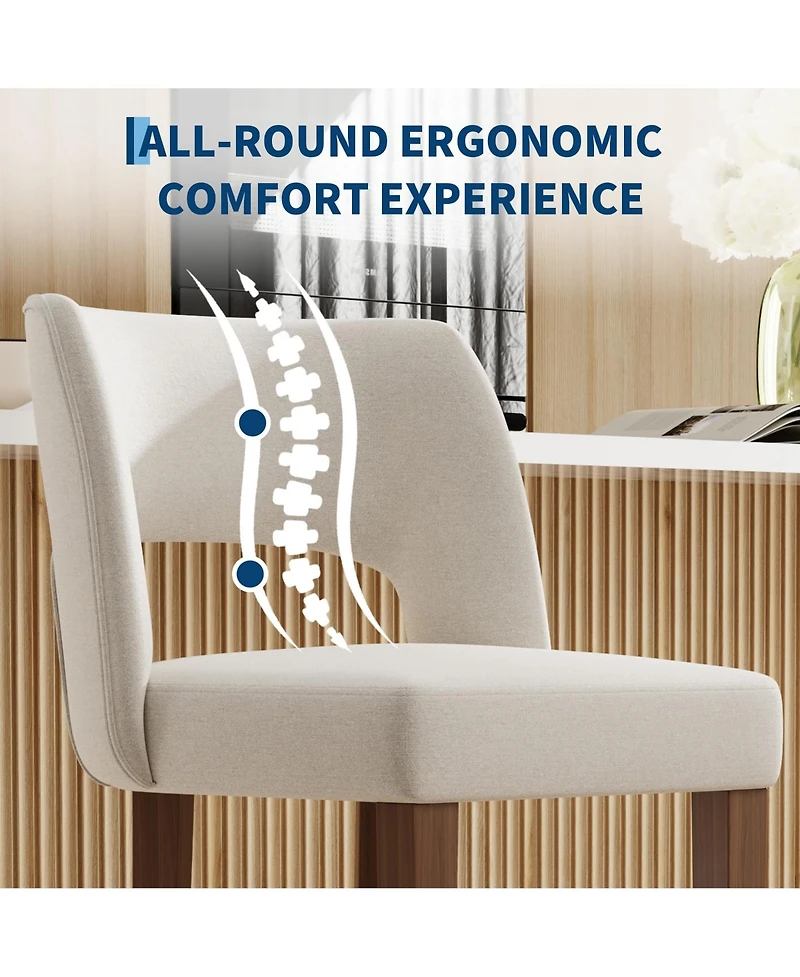 homfan Set of 4 Modern Upholstered Bar Stools, Ergonomic Seats with Backrest and Wooden Legs for Kitchen, Dining and Bar Areas