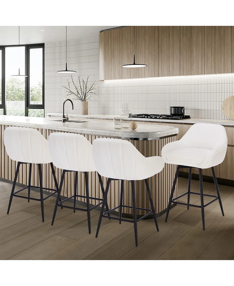 homfan Set of 2 Modern Swivel Bar Stools, Counter Height with Sherpa Fabric Upholstery, Metal Legs and Backrest for Indoor Multi-Scene Use