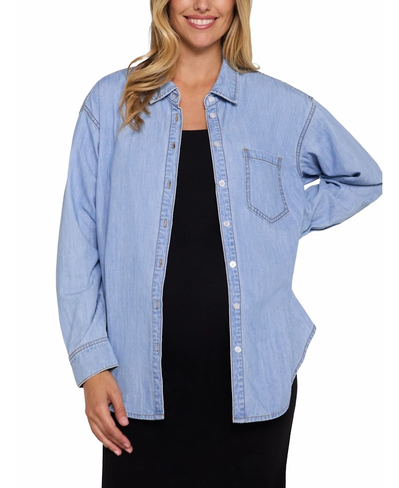 Motherhood Maternity Long Sleeve Button-Up Denim Shirt