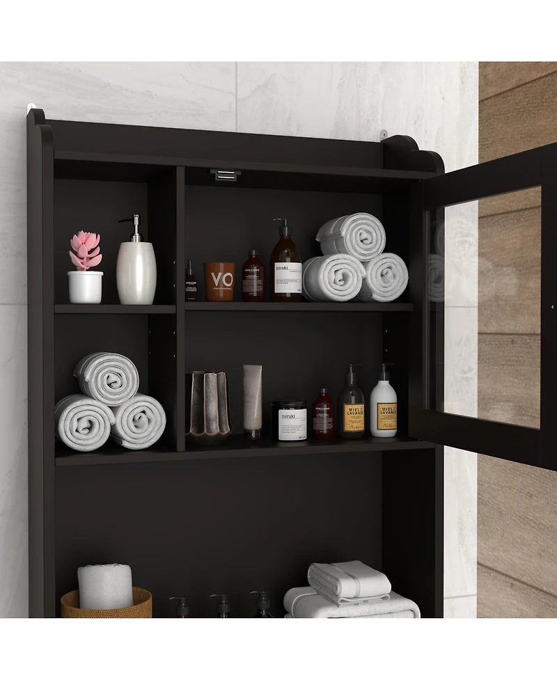 Phying Modern Espresso Wood Over The Toilet Space Saver Storage Cabinet Multifunctional Bathroom Home Organizer