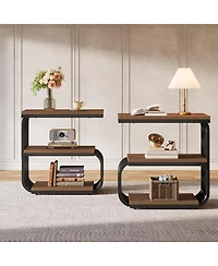 Tribesigns End Table Set of 2, Narrow Side or Bedside Table, 3-Tier Accent with Metal Frame