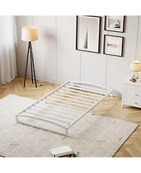 homfan Metal Platform Bed Frame with Arch Headboard and Footboard, Low Profile Bed with Steel Slats, No Box Spring Needed