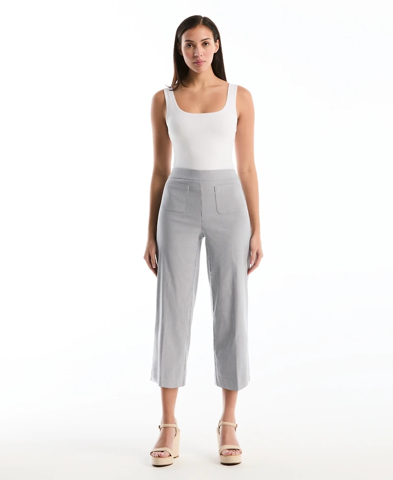 Rafaella Petite Striped Patch Pocket Wide-Leg Pants