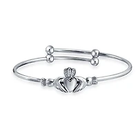 Bling Jewelry Lovers Bff Heart Friendship Claddagh Bracelet Bangle .925 Sterling Silver for Small Wrists 6.5"