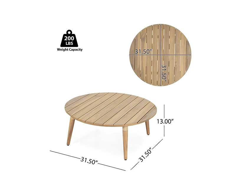 sumyeg Verona Outdoor Round Acacia Wood Coffee Table Natural Finish
