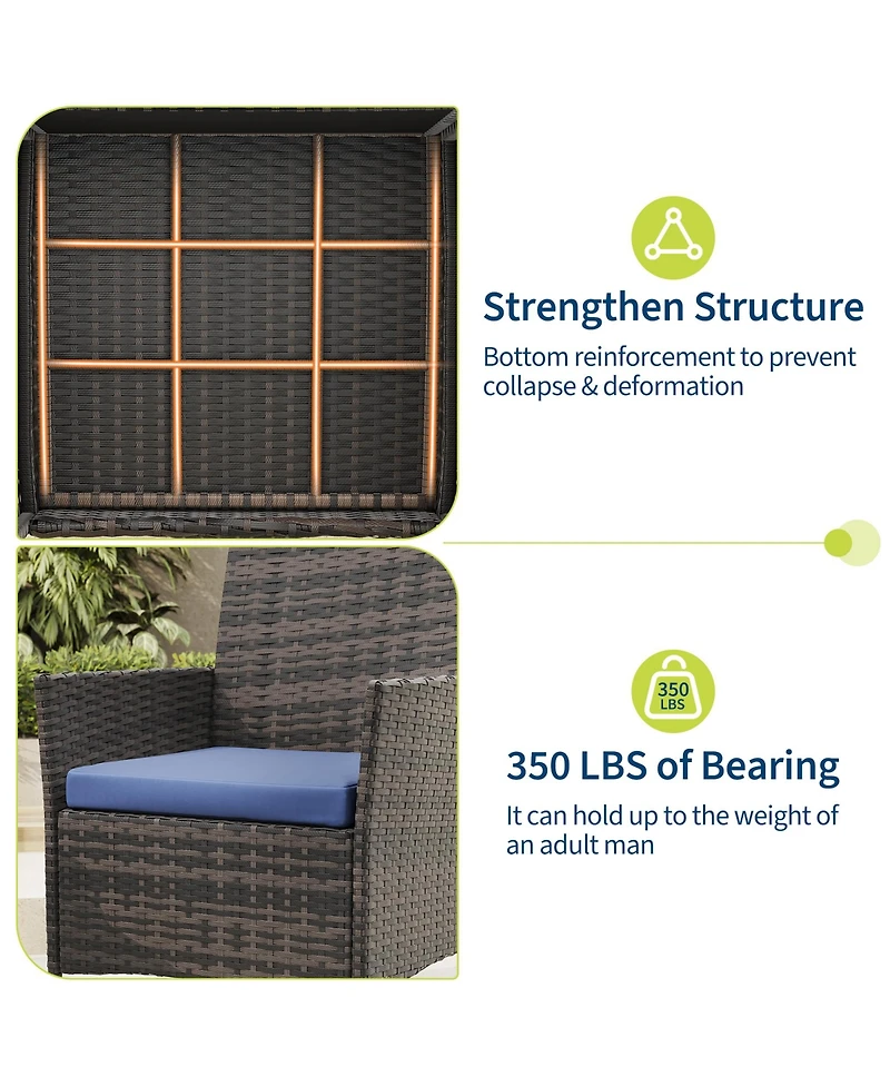 homfan 3-Piece Outdoor Patio Furniture Set with Rattan Wicker Chairs, Glass Top Table and Cushions, Perfect for Porch, Balcony, Backyard, Garden