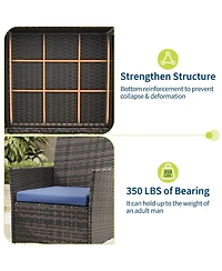 homfan 3-Piece Outdoor Patio Furniture Set with Rattan Wicker Chairs, Glass Top Table and Cushions, Perfect for Porch, Balcony, Backyard, Garden