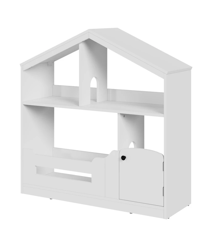 homfan 2-Tier Kids Bookshelf and Toy Storage with Motion Sensor Light, 36.6" Wide Wooden Bookcase for Nursery, Playroom Bedroom