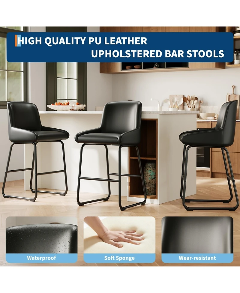 homfan Set of 4 modern Pu leather counter stools with backrest and footrest, armless design, sturdy metal frame for kitchen or seating