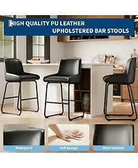 homfan Set of 4 modern Pu leather counter stools with backrest and footrest, armless design, sturdy metal frame for kitchen or seating