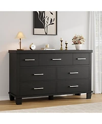 homfan 7 Drawers Modern Wood Dresser, 51" Wide Chest of Drawers Closet, Wooden Organizer with Metal Handle, for Bedroom, Living Room