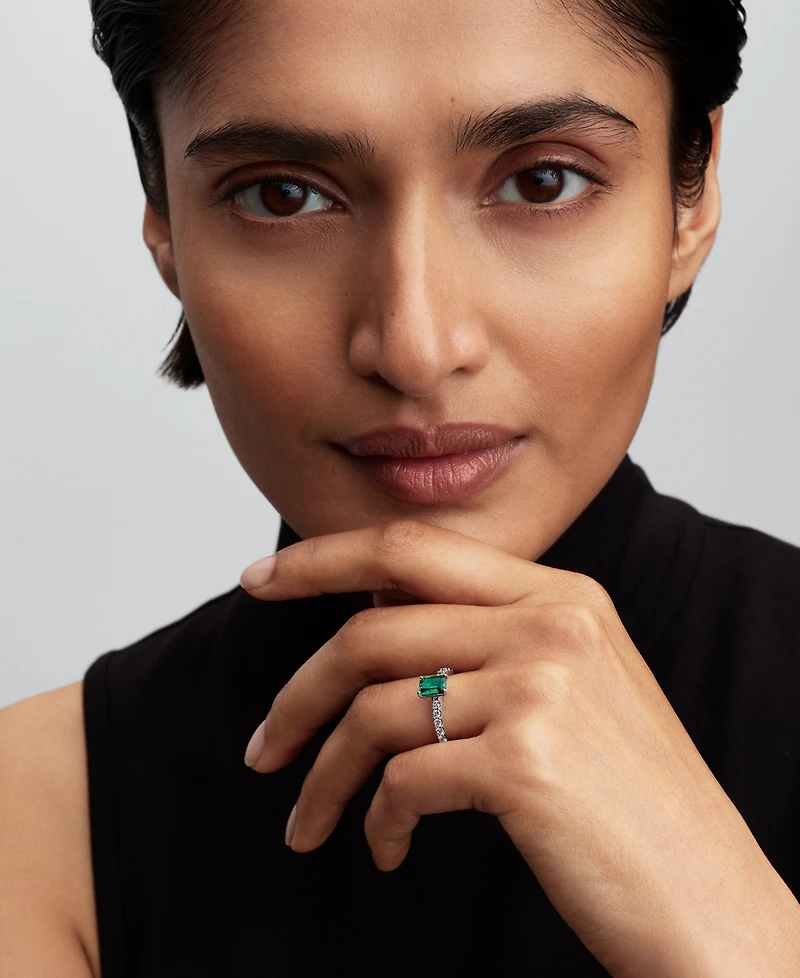 Pandora Rectangular Sparkling Green Halo Ring