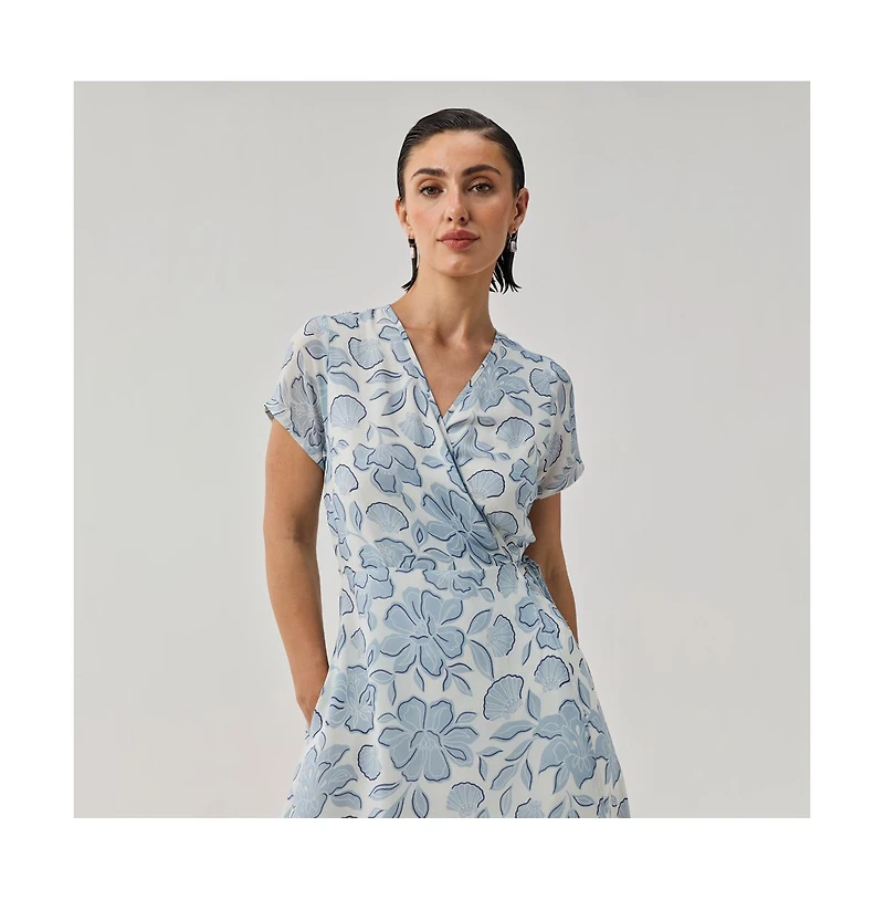 Reistor Women's Floral Print Tie-Waist Wrap Maxi Dress
