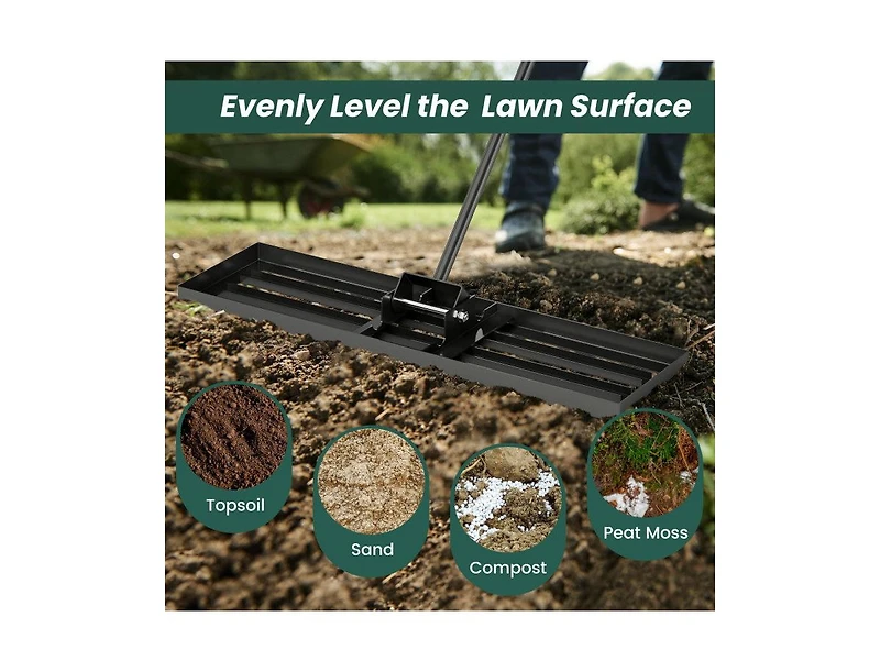 Lucky One 36 x 10 Inch Lawn Leveling Rake with Ergonomic Handle, Heavy Duty Lawn Tool