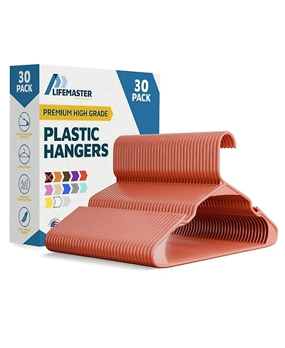 Lifemaster heavy-duty plastic hangers for clothes, dresses & coats non-slip grooves, space-saving design