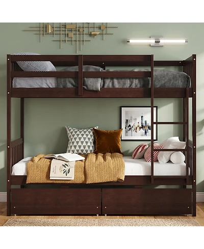 Sailvan Rubber Wood Bunk Bed with 2 Drawers, Convertible into 2