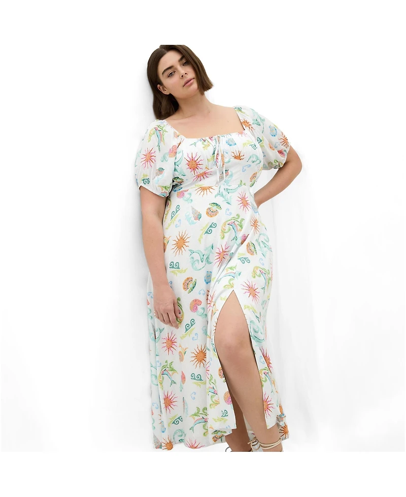 City Chic Women's Abbie Short Sleeve Ocean Print Maxi Dress