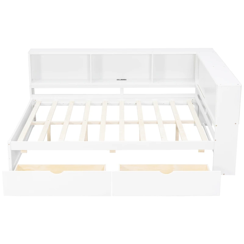 Streamdale Furniture Wood Daybed with Storage Shelves, Usb, Led, and 2 Drawers