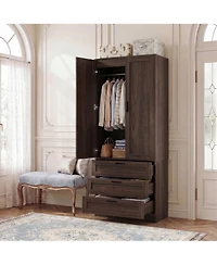 Aheaplus Closet Cabinet with 3 Drawers, Organizer Door