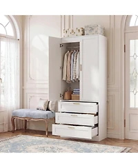 Aheaplus Closet Cabinet with 3 Drawers, Closet Organizer with Cabinet Door