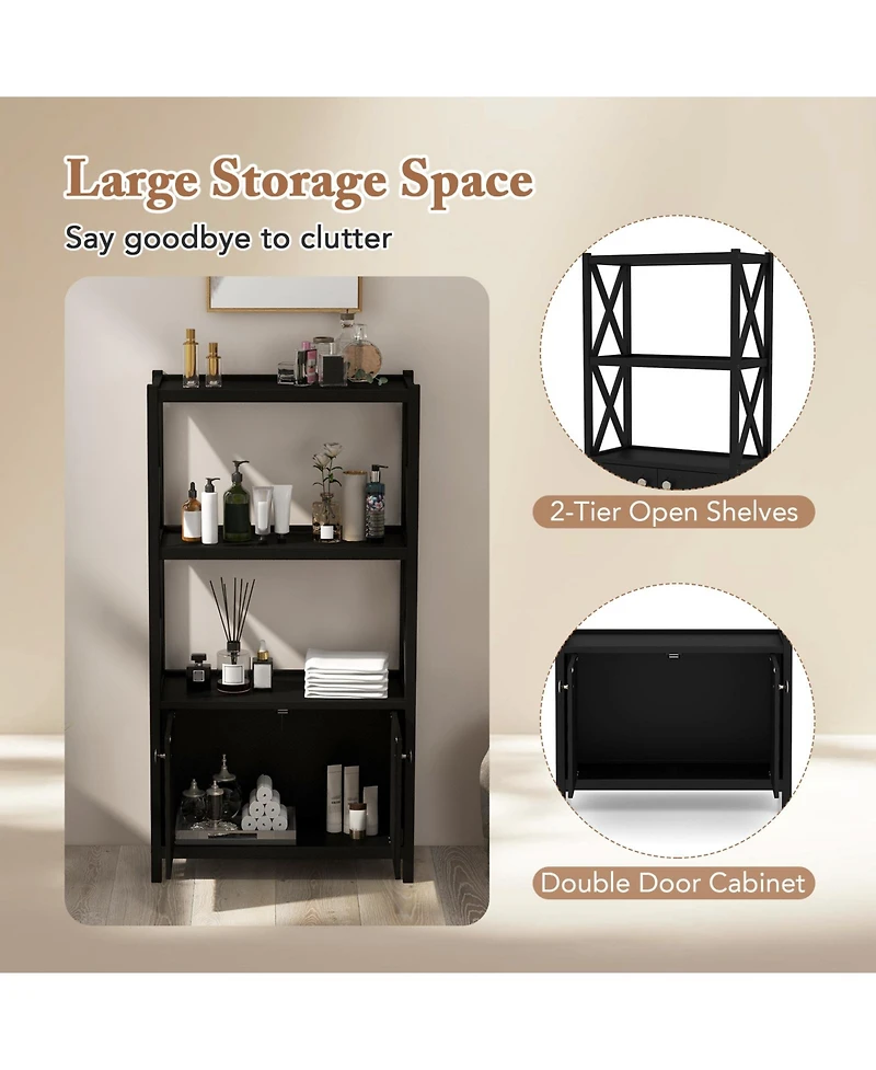 sumyeg Bathroom Storage Cabinet with Open Shelves and Double Doors Organizer