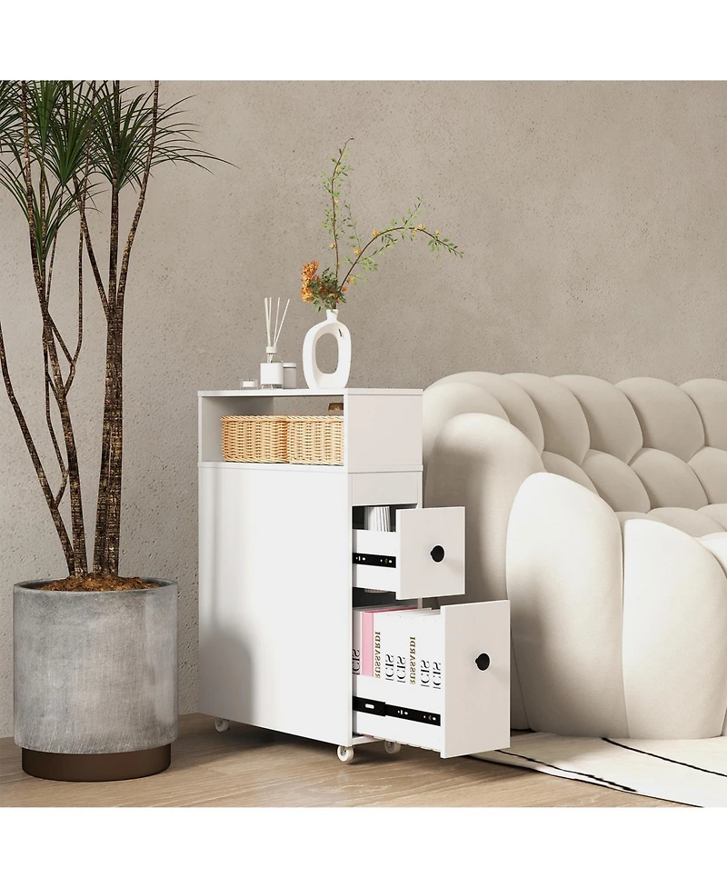 sumyeg Mdf, Engineered Wood Deep Slide-Out Drawers Slim Bathroom Cabinet Wooden Organizer