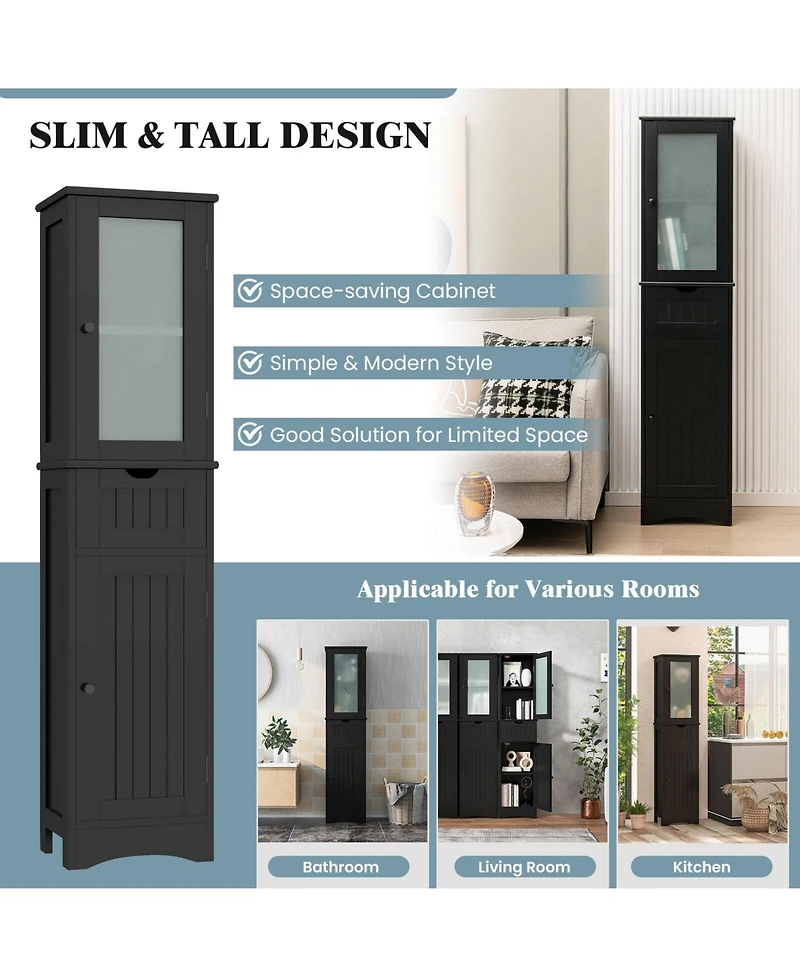 Volenca Tall Floor Storage Cabinet with 2 Doors and 1 Drawer for Bathroom
