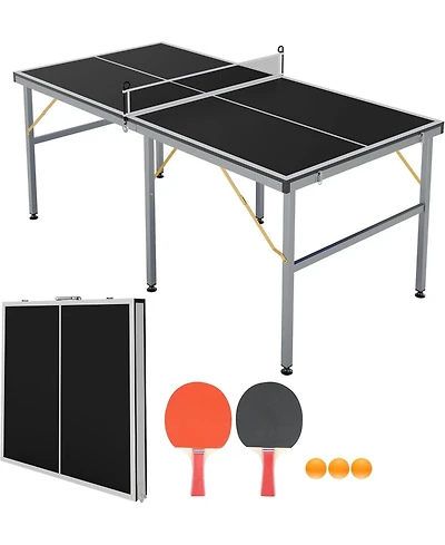 Xo Folding Ping Pong Table Set, Portable Table Tennis with Net, 2 Paddles and 3 Balls, Quick Setup Compact Game Table for Indoor Outdoor Use
