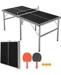 Xo Folding Ping Pong Table Set, Portable Table Tennis with Net, 2 Paddles and 3 Balls, Quick Setup Compact Game Table for Indoor Outdoor Use