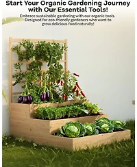 Xo 3-Tier Wooden Raised Garden Bed with Trellis, Vertical Planter Box with Drainage for Vegetables Flowers Herbs Patio