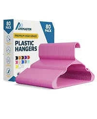 Lifemaster Heavy-duty plastic hangers with non-slip grooves and space-saving design, hold up to 5 lbs-perfect for clothes and coats pack of 80