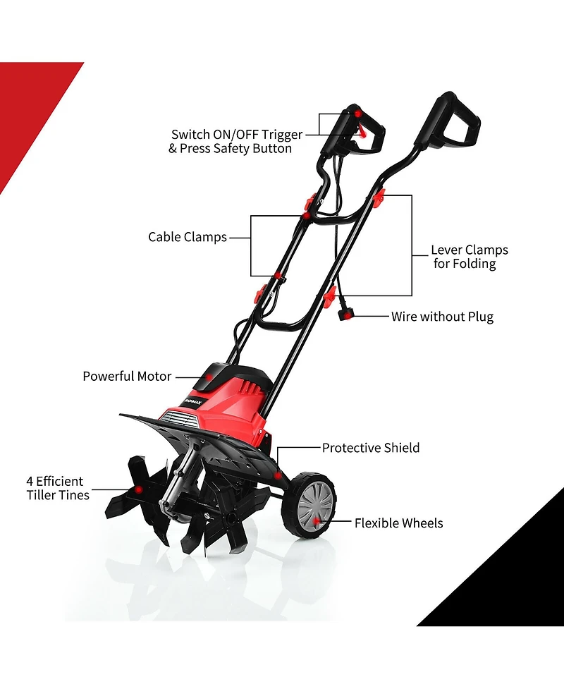 Costway 17-Inch 13.5 Amp Corded Electric Tiller and Cultivator 9'' Tilling Depth
