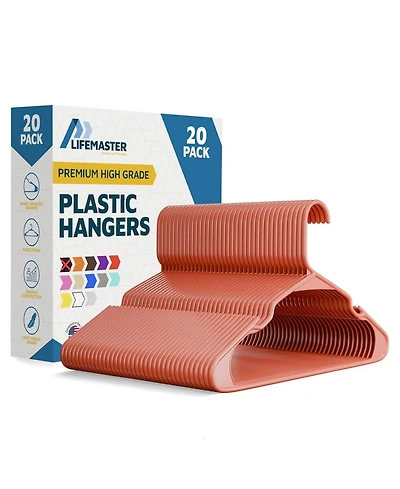 Lifemaster heavy-duty plastic hangers for clothes, dresses and coats non-slip grooves, space-saving design