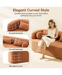 Rainsken 86" Curved Cloud Sofa, Chenille Boneless Couch with Pillows and High-Density Foam, 3-Seater Compressed Sofa for Living Room