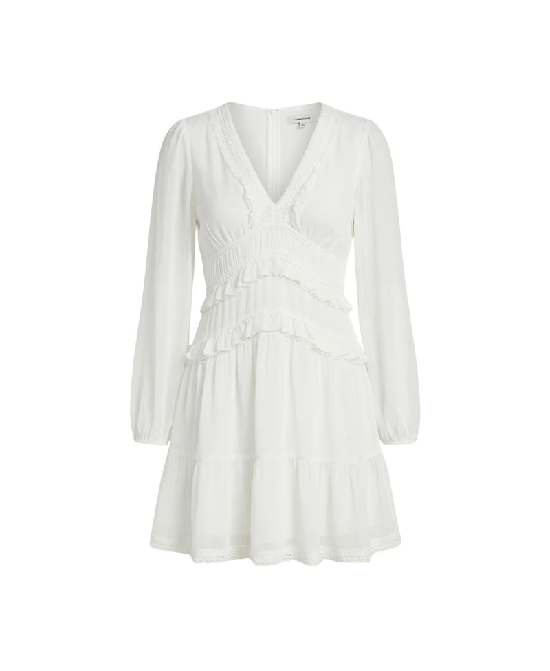 Modenaire Women's Genevieve Chiffon Ruffle V-Neck Long Sleeve Mini Dress