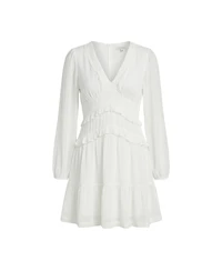 Modenaire Women's Genevieve Chiffon Ruffle V-Neck Long Sleeve Mini Dress