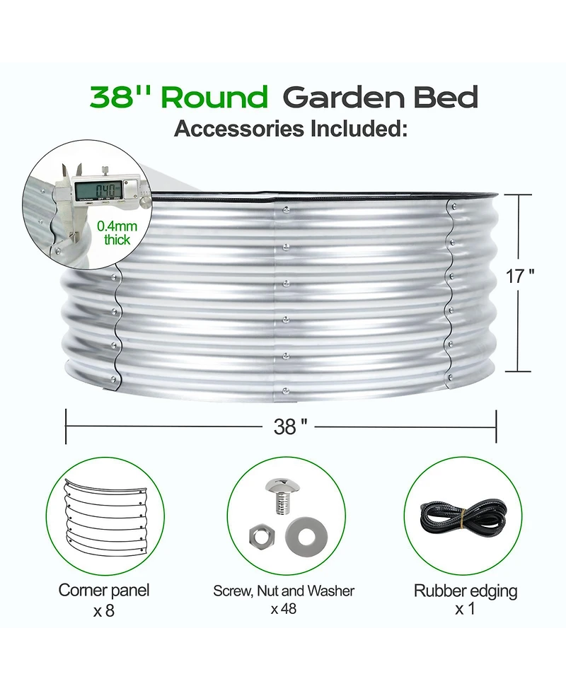 Aoodor 17" Tall 38" Metal Raised Garden Bed, Outdoor Planter Box and Raised Garden Kit for Vegetables, Flowers, Tomatoes Carrots and Herbs, Silver