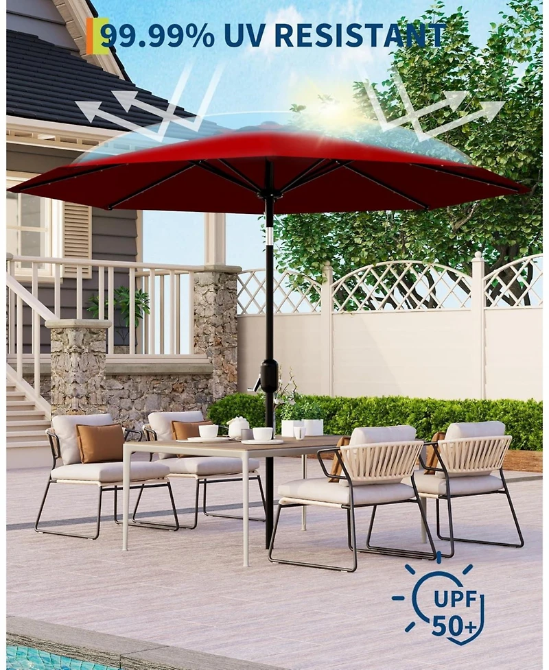 Xo 10 Ft Patio Umbrella with Solar Lights, 40 Led Outdoor Market Table Umbrella with Tilt and Crank, 8 Ribs Uv Resistant Deck Umbrella for Pool Garden