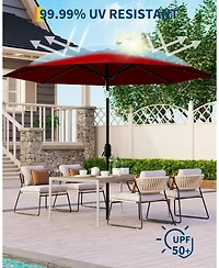 Xo 10 Ft Patio Umbrella with Solar Lights, 40 Led Outdoor Market Table Umbrella with Tilt and Crank, 8 Ribs Uv Resistant Deck Umbrella for Pool Garden